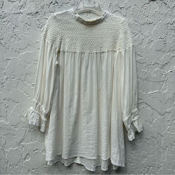 FREE PEOPLE Obi Mila Smocked Tunic Blouse Size Medium - Picture 3 of 12